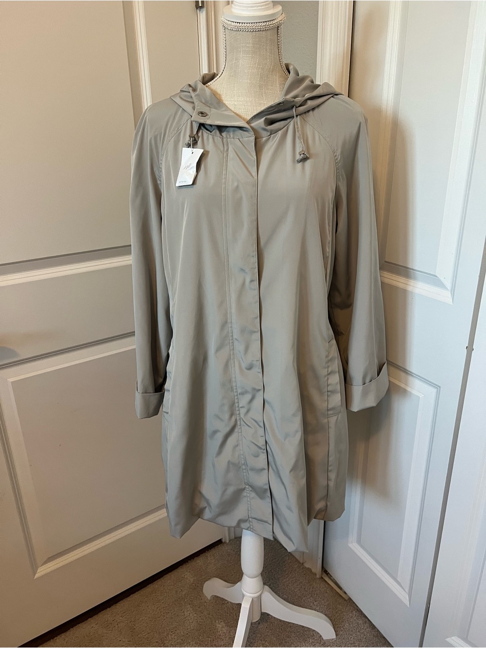 Light Taupe Hooded JJill Rain Jacket - Women